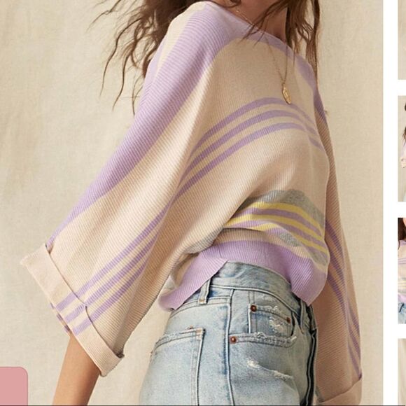 Set of 2 Promesa Borderline Striped Rib-Knit Cropped Sweater & Q2 Lavender Knit - Picture 2 of 12
